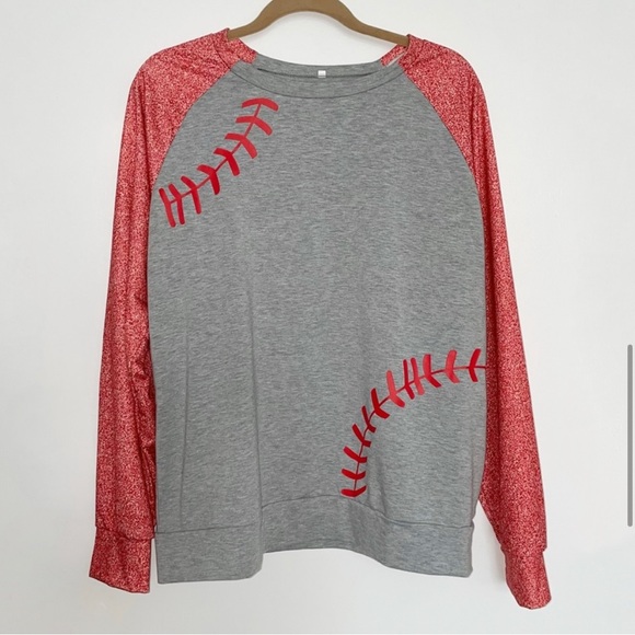 BKTOPS Women's Baseball Lace Stitch Color-block Pullover Sweatshirt Size XXL - Picture 11 of 12
